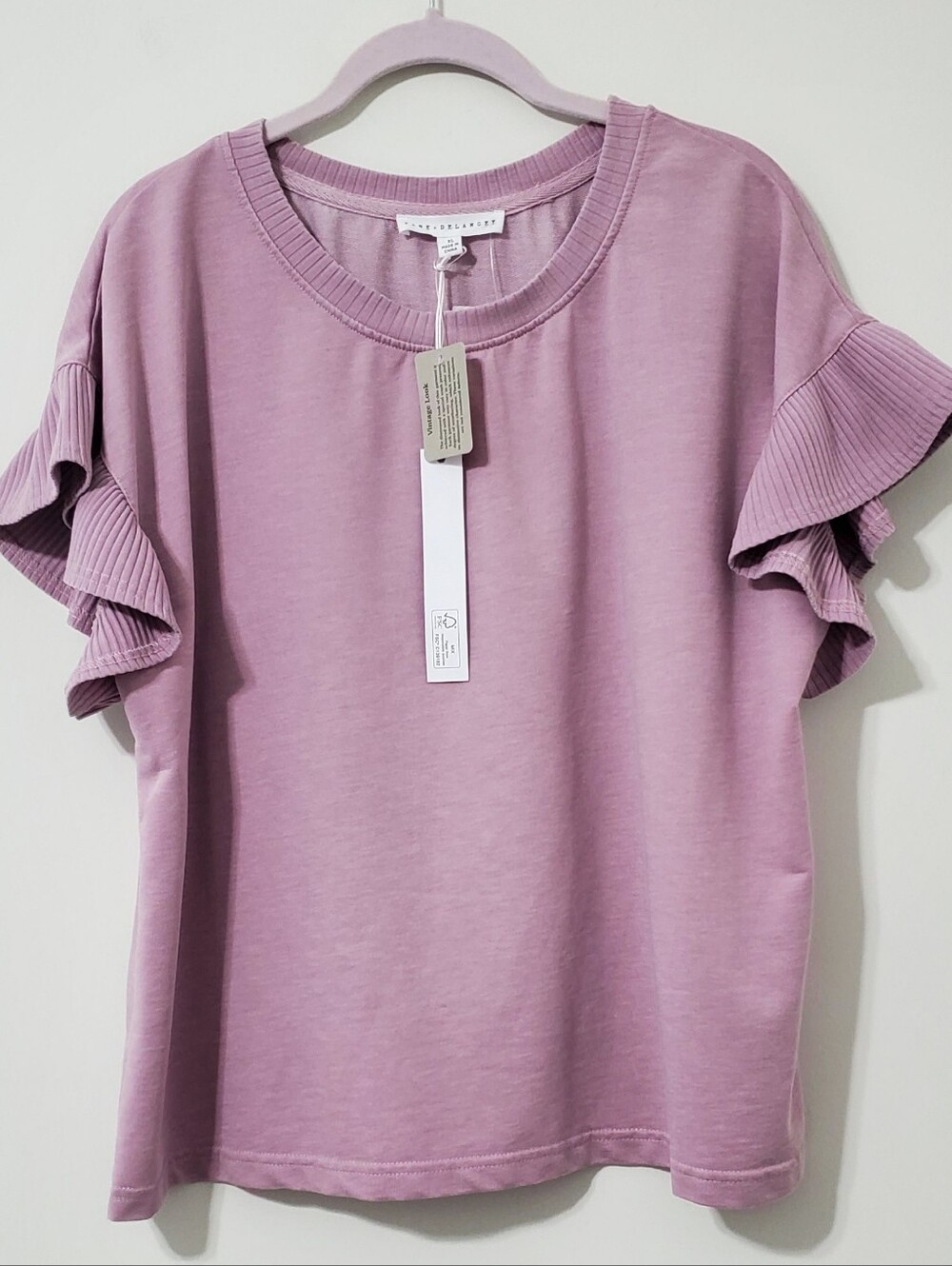 Anthropologie Jane + Delancey Vintage Pink Flutter Sleeve Top Women XL NEW